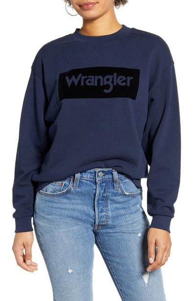 Shop Wrangler High Rib Retro Sweatshirt In Navy