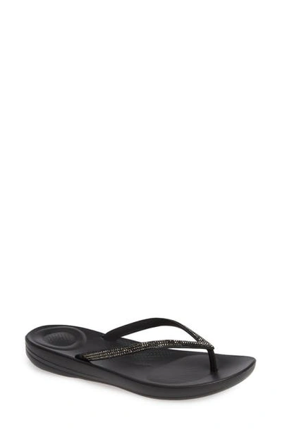 Shop Fitflop Iqushion(tm) Splash Crystal Flip Flop In Black