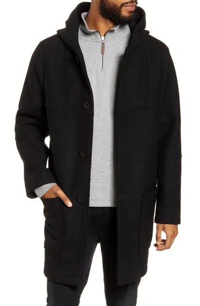 Shop Vince Duffle Hooded Wool Blend Coat In Black