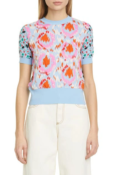 Shop Marni Mixed Floral Jacquard Sweater In Deep Blue