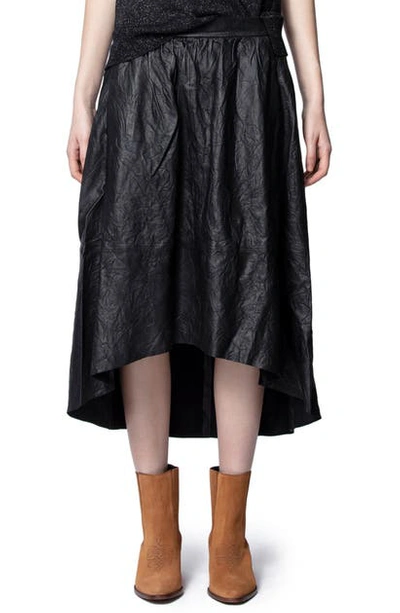 Shop Zadig & Voltaire Joslin Crinkled Leather High/low Skirt In Noir