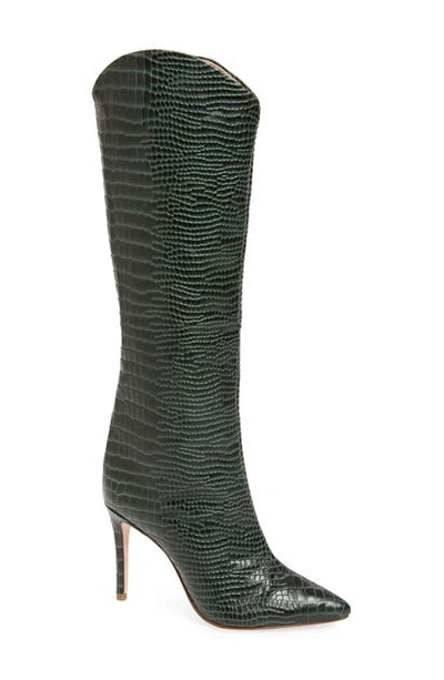 Shop Schutz Maryana Pointy Toe Boot In Deep Green Leather