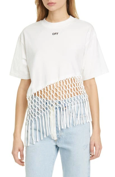 Shop Off-white Fishnet Hem Graphic Tee In White Black