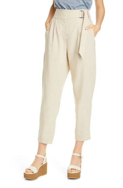 Shop Brunello Cucinelli Belted Tapered Cotton & Linen Pants In Sand