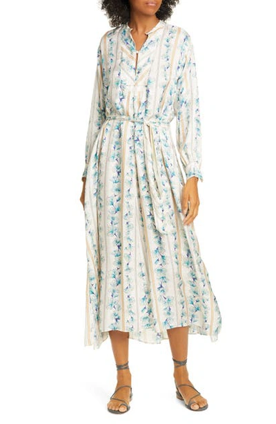 Shop Forte Forte Guadaloupe Floral Jacquard Long Sleeve Maxi Dress In Indaco