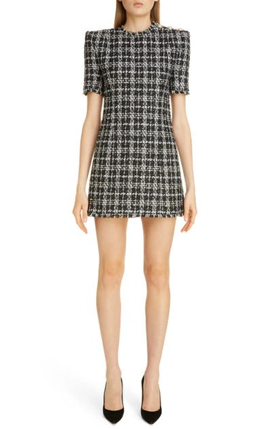 Shop Balmain Metallic Tweed Minidress In Noir/ Blanc/ Argent