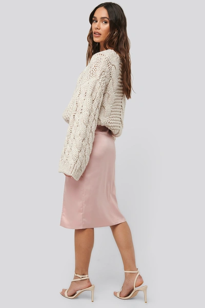 Shop Na-kd Front Slit Satin Skirt - Pink In Light Pink