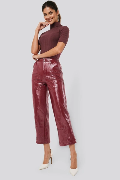 Shop Afj X Na-kd Patent Pants Red In Wine