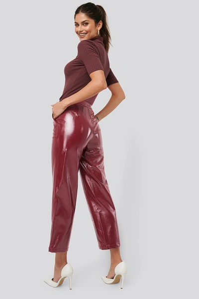 Shop Afj X Na-kd Patent Pants Red In Wine