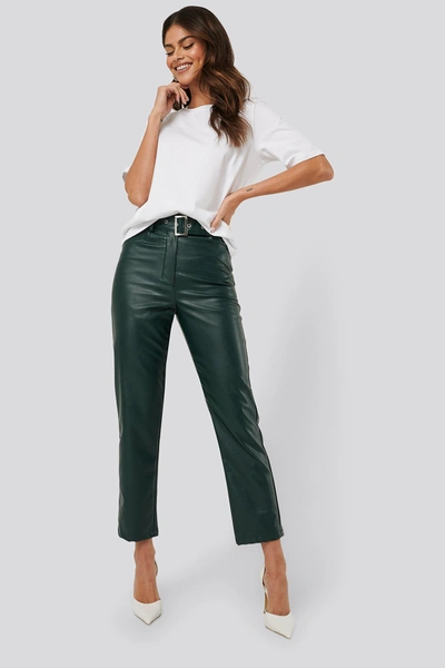 Shop Afj X Na-kd Belted Pu Leather Pants - Green In Emerald