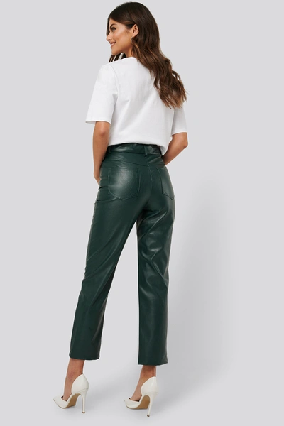 Shop Afj X Na-kd Belted Pu Leather Pants - Green In Emerald