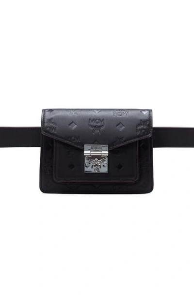 Shop Mcm Patricia Logo Leather Convertible Belt Bag In Black