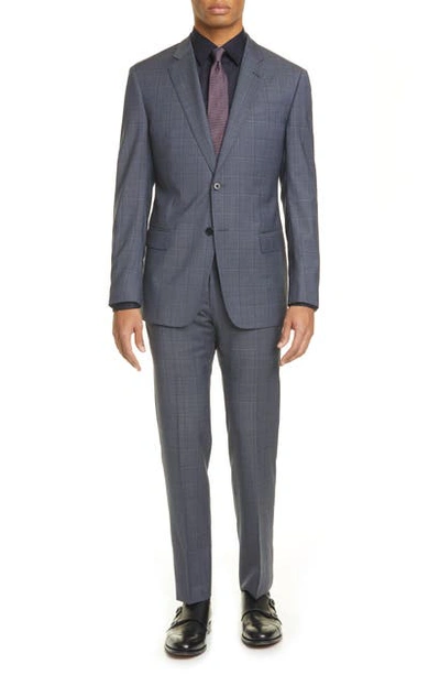 Shop Emporio Armani G Line Trim Fit Windowpane Wool Suit In Grey