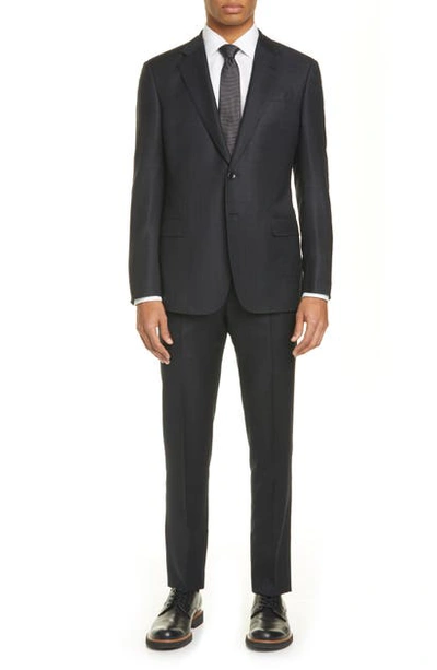 Shop Giorgio Armani Trim Fit Check Wool Suit In Black