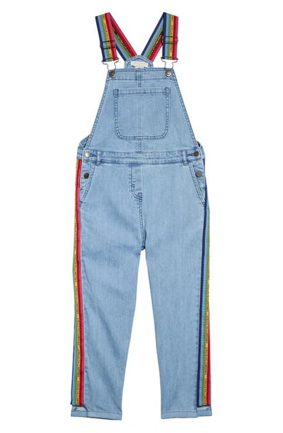 Shop Stella Mccartney Girl's  Logo Stripe Denim Overalls In Blue