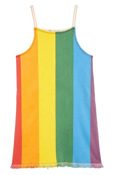 Shop Stella Mccartney Girl's  Kid Rainbow Stripe Cotton Twill Dress In Yellow Multi
