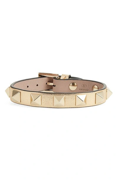 Shop Valentino Rockstud Small Leather Bracelet In Poudre