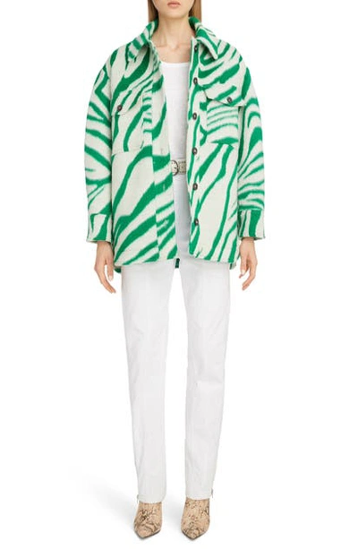 Shop Isabel Marant Zebra Stripe Oversize Wool Coat In Green