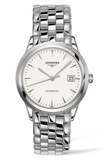 Shop Longines Flagship Automatic Bracelet Watch, 38mm In Silver/ White