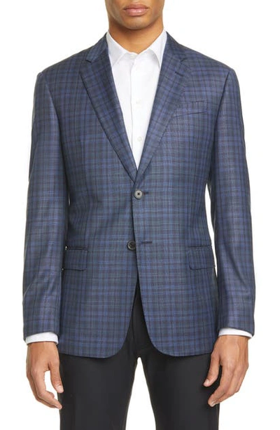 Shop Emporio Armani G Line Trim Fit Check Wool Sport Coat In Blue