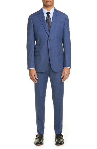 Shop Emporio Armani G Line Trim Fit Check Wool Suit In Blue