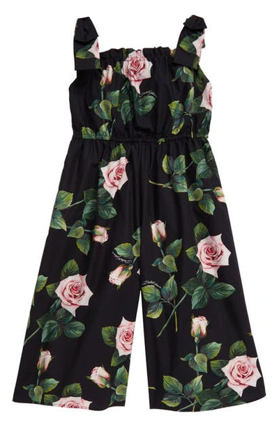 Shop Dolce & Gabbana Floral Print Jumpsuit In Rose Rosa Fdo Nero