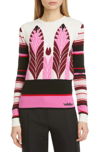 Shop Valentino Feather Intarsia Wool & Cashmere Sweater In Avorio/ Multicolor