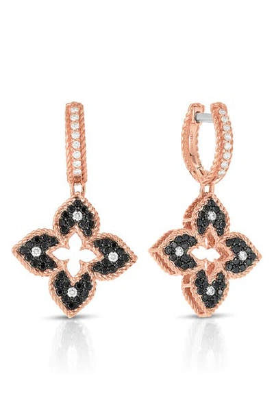 Shop Roberto Coin Venetian Princess Diamond Drop Earrings In Rosegold/diamond/blackdiamond