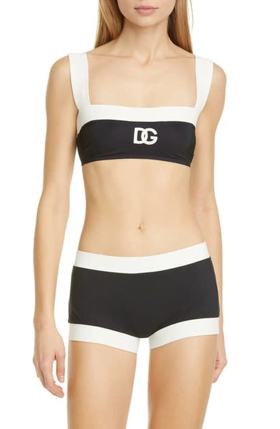 Shop Dolce & Gabbana Dg Logo Two-piece Swimsuit In N0004 Black