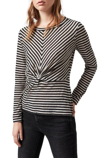 Shop Allsaints Jess Stripe Long Sleeve T-shirt In Chalk/ Ink Blue