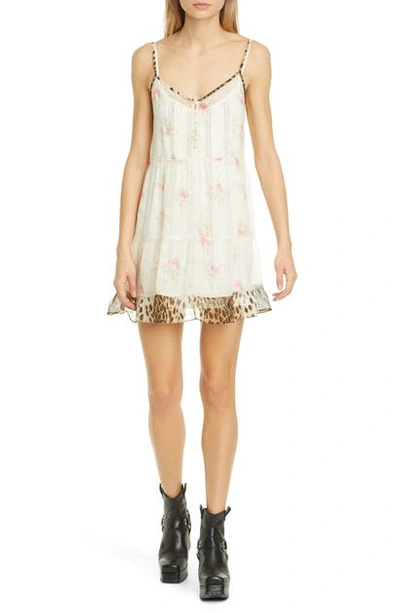 Shop R13 Floral Print Silk Slipdress In Pale Floral W Cheetah