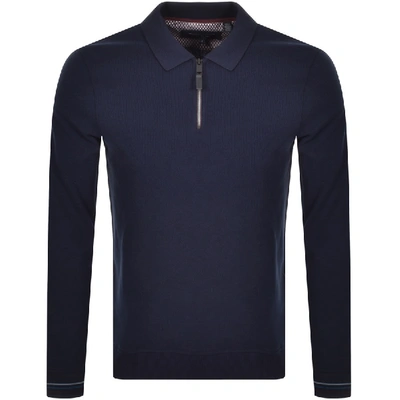 Shop Ted Baker Newcase Long Sleeve Polo T Shirt Navy