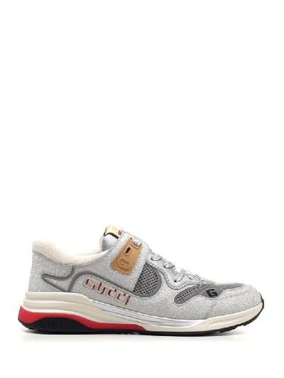 Shop Gucci Ultrapace Glittered Sneakers In Silver