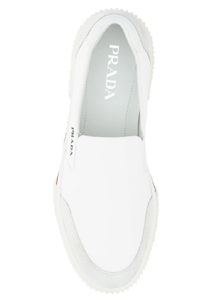 Shop Prada Logo Slip On Sneakers In White