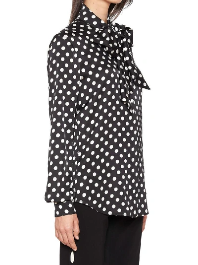 Shop Moschino Polka Dots Bow Blouse In Black