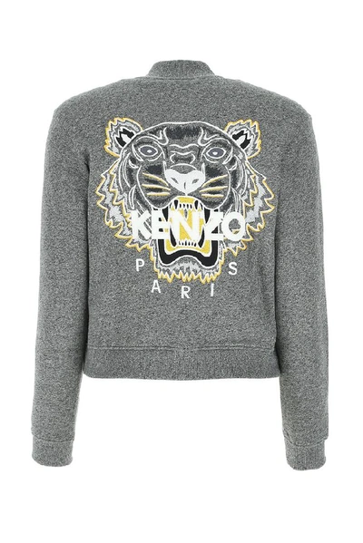 Shop Kenzo Zipped Tiger Bomber Jacket In Grey