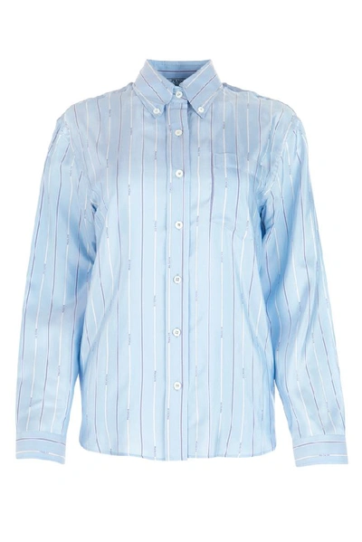 Shop Prada Striped Straight Silk Shirt In Blue