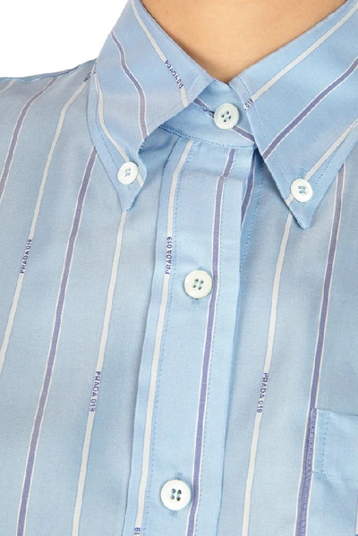 Shop Prada Striped Straight Silk Shirt In Blue