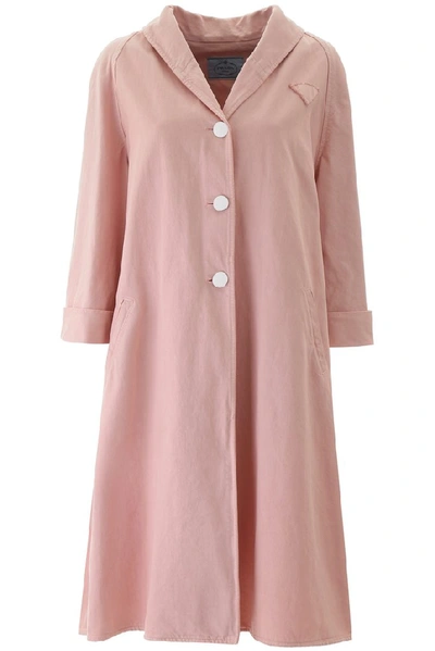 Shop Prada Three Quarter Sleeved Denim Coat In Pink