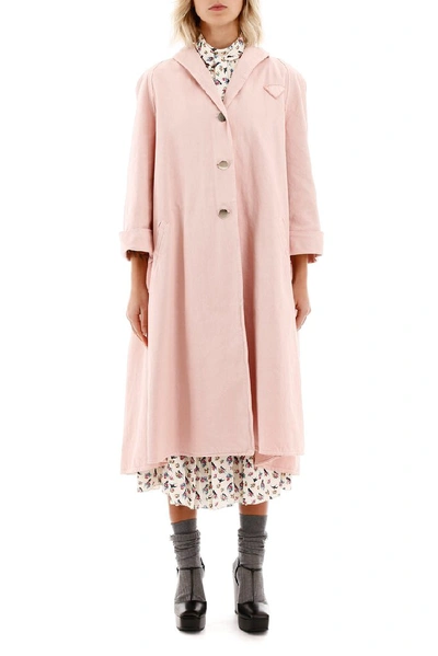 Shop Prada Three Quarter Sleeved Denim Coat In Pink