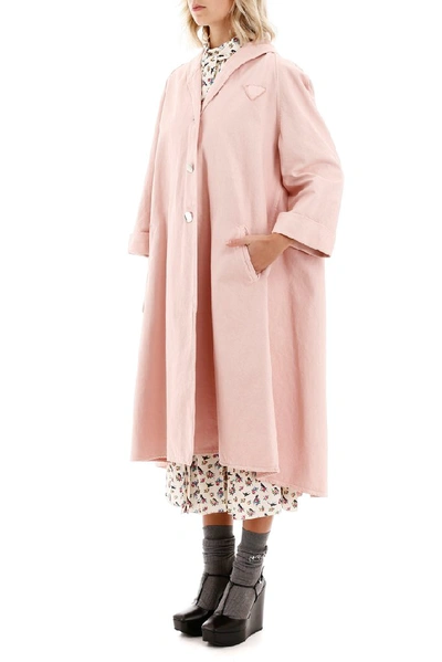 Shop Prada Three Quarter Sleeved Denim Coat In Pink