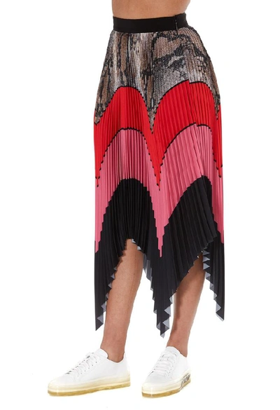 Shop Msgm Colour Block Pleated Skirt In Multi
