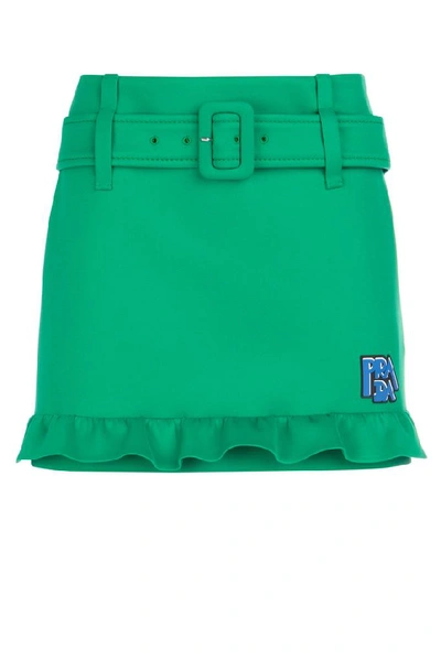 Shop Prada Belted Strech Mini Skirt In Green