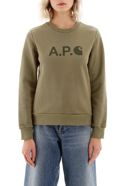 Shop Apc A.p.c. X Carhartt Wip Logo Printed Sweatshirt In Green