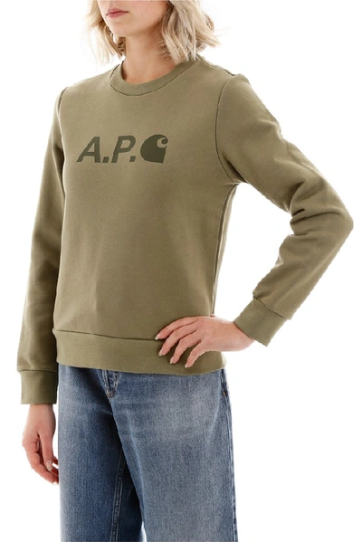 Shop Apc A.p.c. X Carhartt Wip Logo Printed Sweatshirt In Green