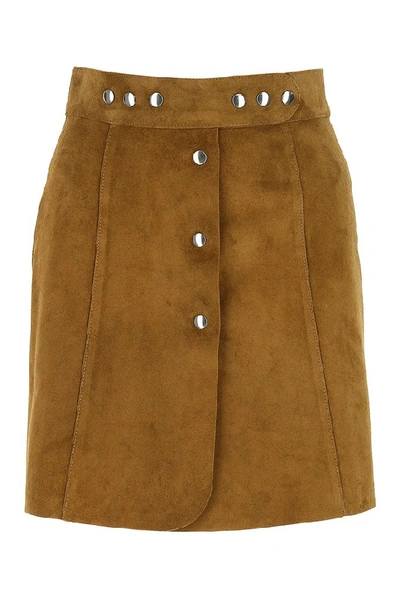Shop Prada Stud Embellished Mini Skirt In Brown