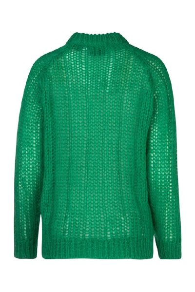 Shop Prada Knitted Crewneck Sweater In Green