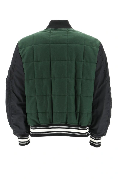 Shop Burberry Quilted Logo Patch Bomber Jacket In Multi