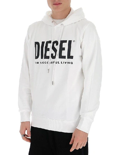 Shop Diesel Logo Printed Hoodie In White