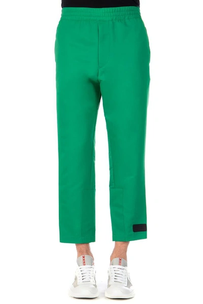 Shop Prada Cropped Track Style Pants In Green